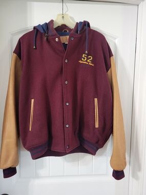 Vintage 90s GAP "LEGENDARY SPIRIT 52" Burgundy Hooded Varsity Jacket